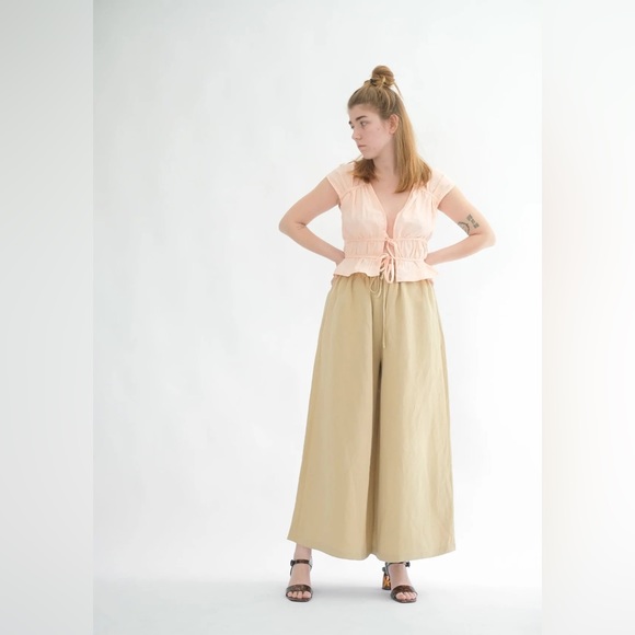 🍑Oh Seven Days🍑 Cropped Linen Top / Size L - Picture 8 of 8